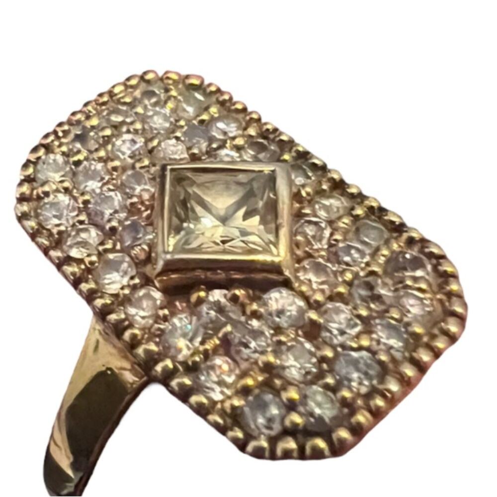 Gold-Tone Size 9 Ring Rectangular Clear Stone - image 7